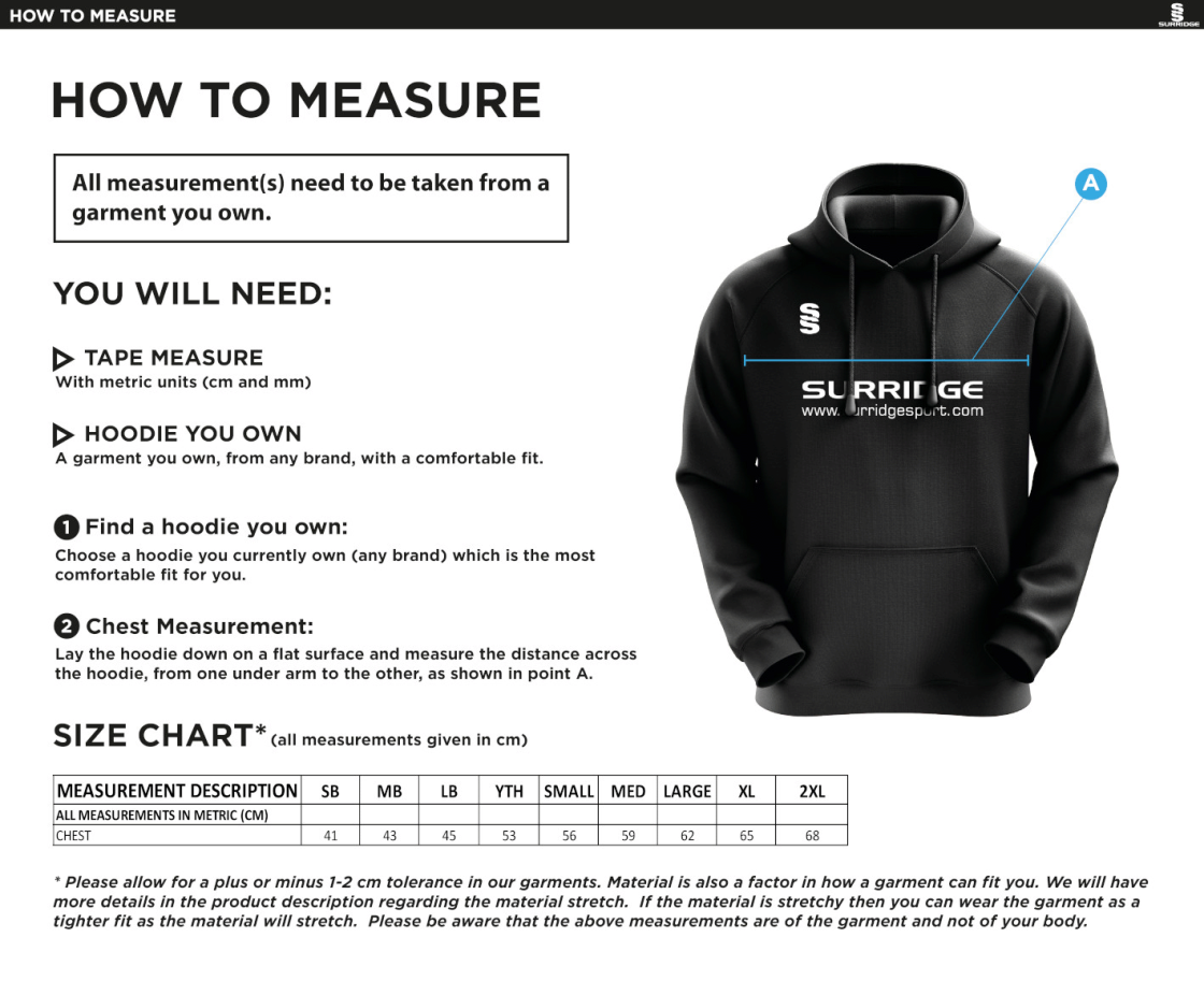 Kinross-shire CC - Blade Hoody - Size Guide