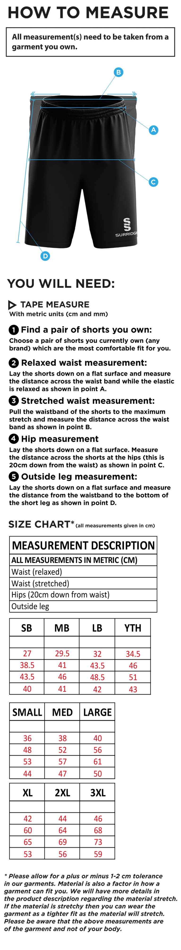 Kinross-shire CC - Blade Shorts - Size Guide