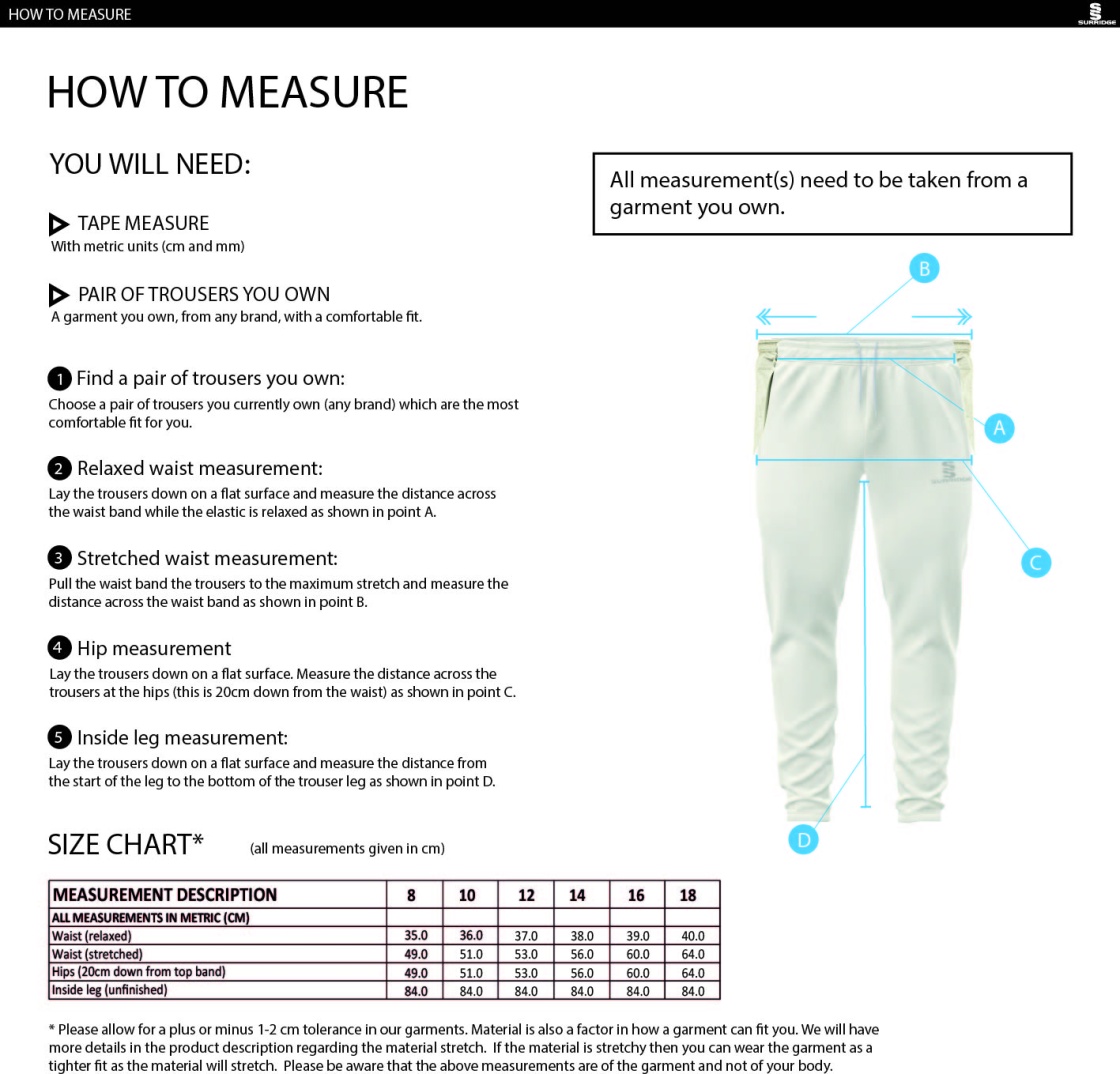 KINROSS-SHIRE CC Ergo Playing Women`s Pant - Size Guide