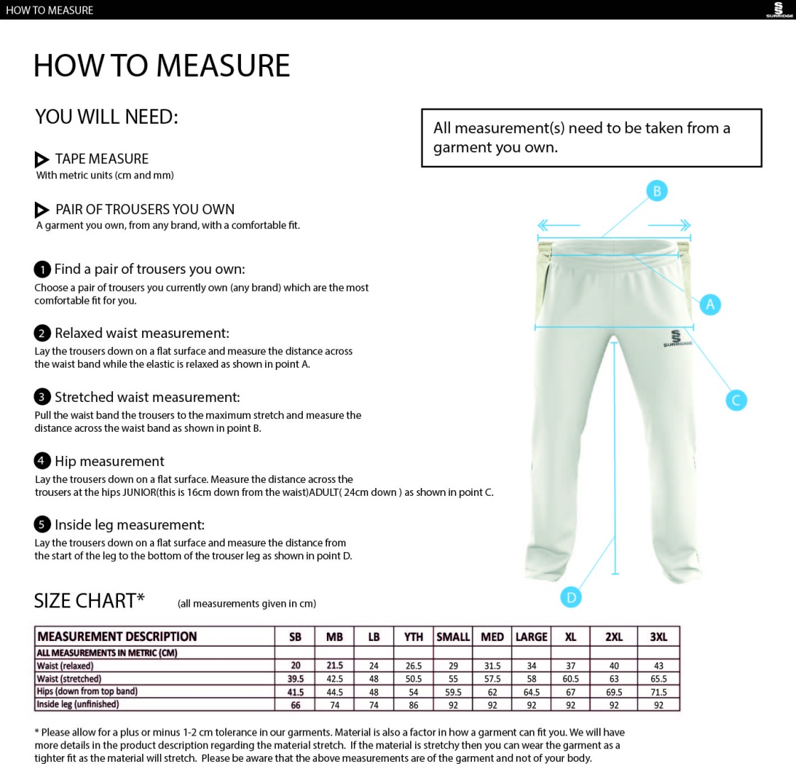 Kinross-shire CC - Standard Playing Pant - Size Guide