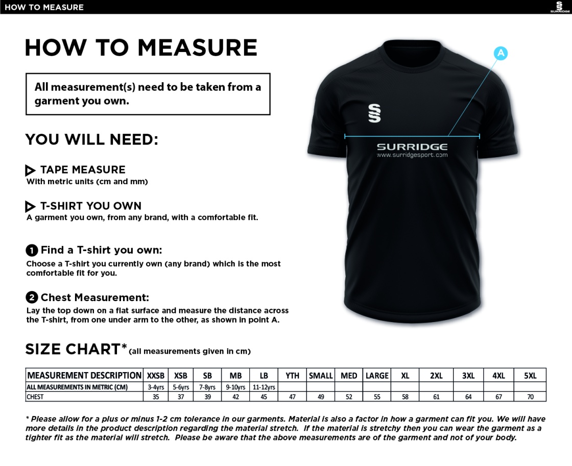 Kinross-shire CC - Blade T-shirt - Size Guide