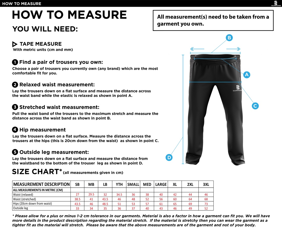 KINROSS-SHIRE CC Rip Stop Track Pant : Navy - Size Guide