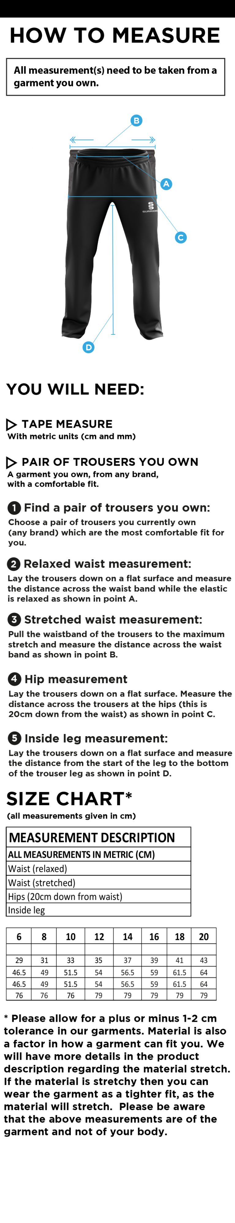 KINROSS-SHIRE CC Classic Tracksuit Pant 3/4 Zip Length Navy Female - Size Guide