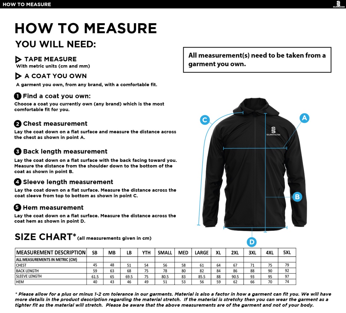 Kinross-shire CC - Training Jacket - Size Guide
