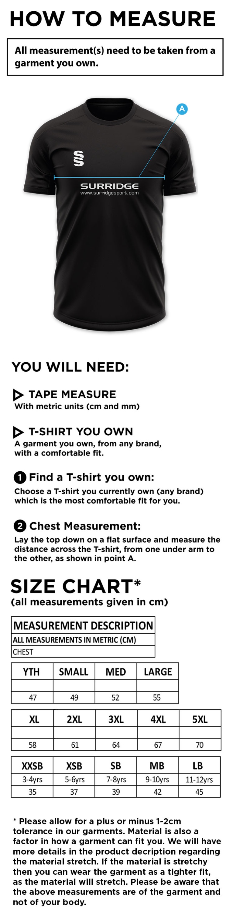 Kinross-shire CC - Dual Games Shirt - Size Guide