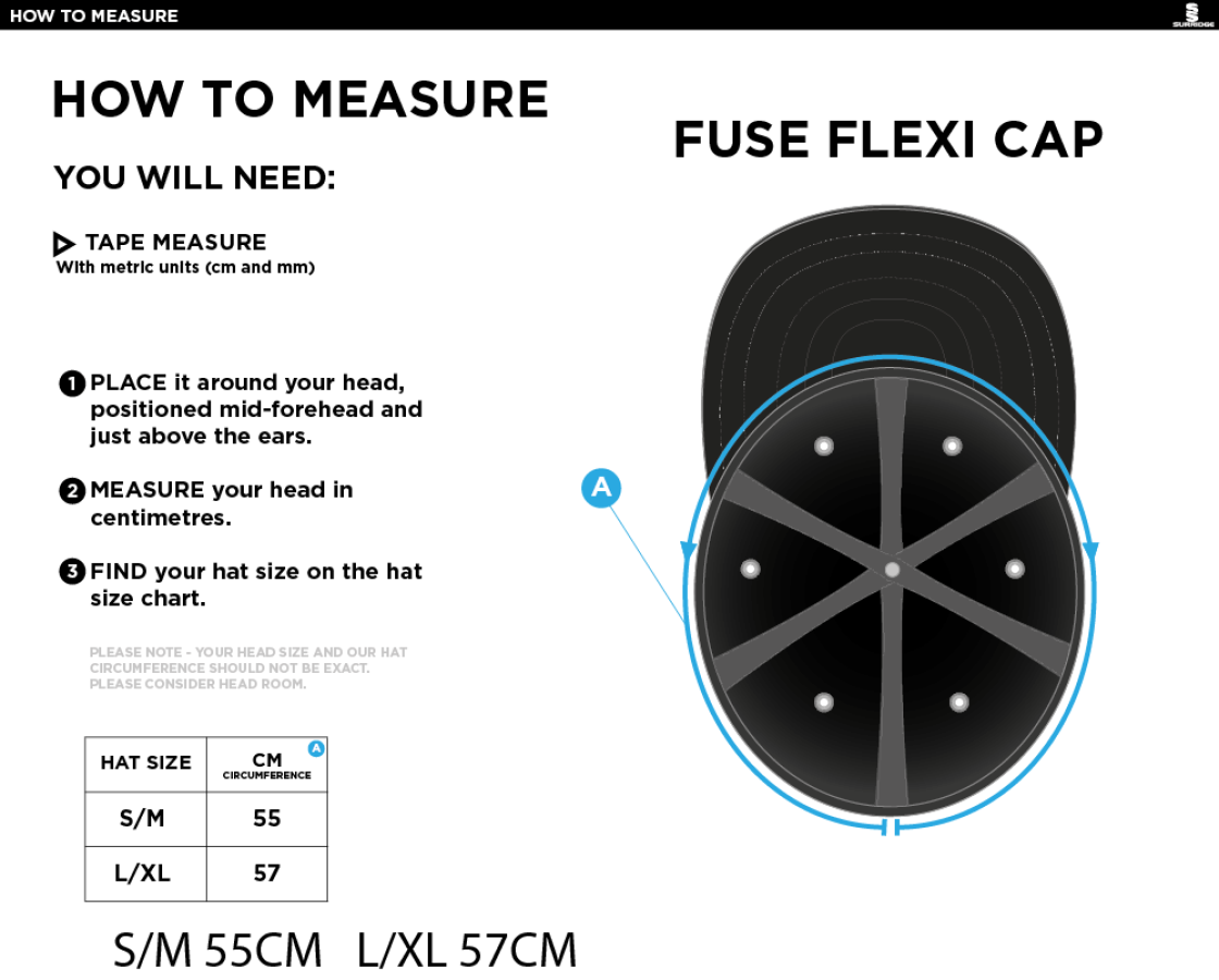 KINROSS-SHIRE CC Fuse Flexi Cap - Maroon - Size Guide