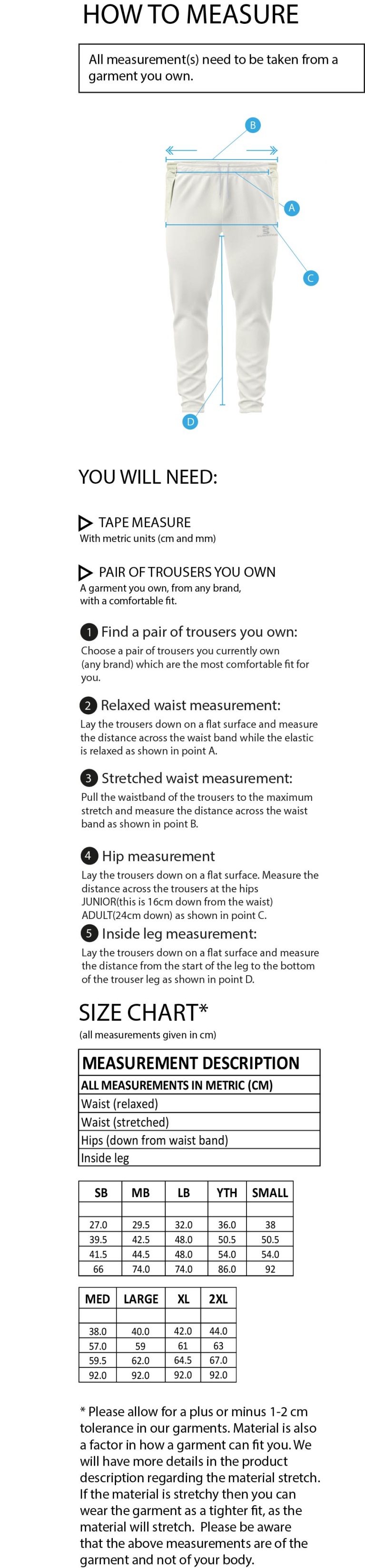 Kinross-shire CC - Ergo Playing Pant - Size Guide